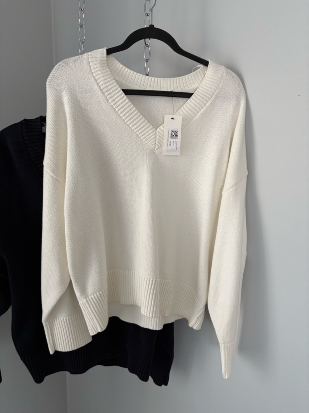 V-Neck Women's Sweater in Cream and Blue